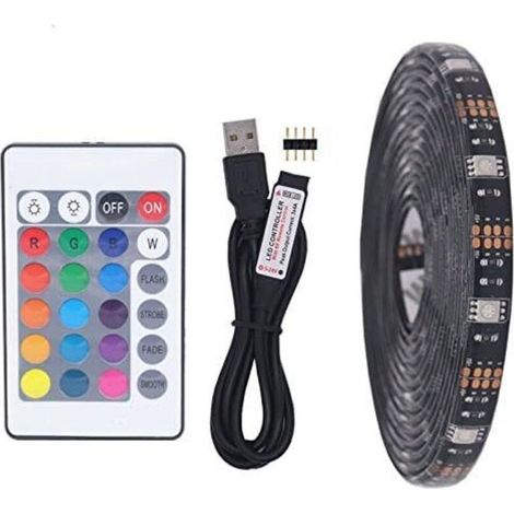 Lumière de bande de LED USB RGB,5M 30leds/m noir 5V 5050 RGB Couleur LED Light avec télécommande 24Key pour l'éclairage de fond TV,Cuisine Led éclairage bande décorative LED Strip (non étanche) (1/4)
