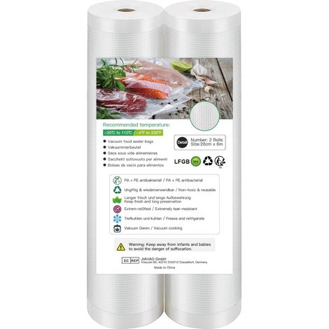 Sac Sous Vide Alimentaire de 2 Rouleaux 28 x 600cm Par Rouleau Sacs Sous Vide Pack, pour Conservation des Aliments, la Cuisson et Cuiseur Sous Vide (1/5)