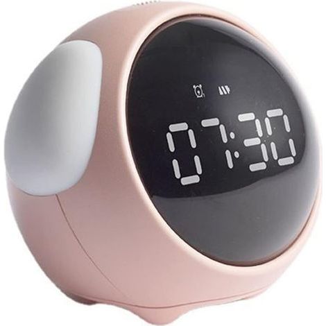 Réveil pour Enfants Entraîneur de Sommeil pour Enfants Mignon numérique activé par la Voix Veilleuse Détection de la température Fonction Snooze Rechargeable Rose (1/4)