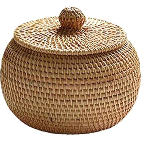 Runde Aufbewahrungsbox aus Rattan mit Deckel, handgeflochtene Aufbewahrungsbox, Wohndekoration (1/4)