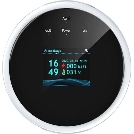 Détecteur de gaz naturel avec alarme WiFi, détecteur de fuite de gaz naturel pour la maison, solénoïde de gaz pour les pièces, détecteur de gaz combustible alimenté par USB sans électricité ou (1/4)