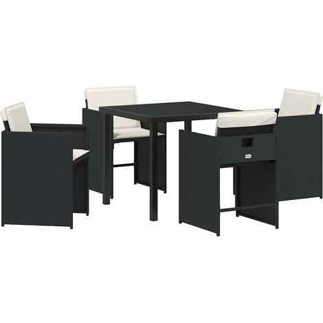 Garden Dining Set with Cushion Folding 5 pcs Black Poly rattan vidaXL