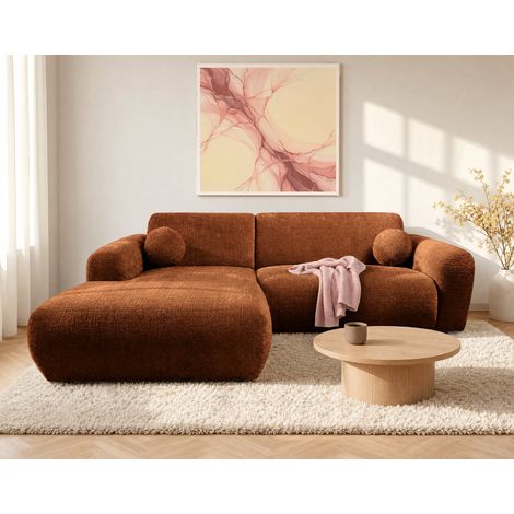 Lisa Design – Canapé d'angle gauche 4 places en velours texturé – Méridienne large 120 cm – Confort mousse haute densité – Style contemporain terracotta