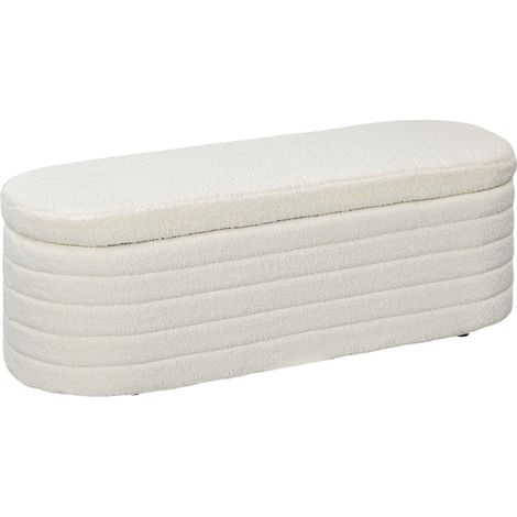 Banc de Rangement avec Coussin - Tissu Peluche Teddy Doux - Pieds en Bois Naturel - Pour Chambre/Entrée (1/5)
