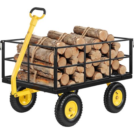 VEVOR Carro de Jardín, Capacidad de Carga 635 kg, Carretilla de Mano con Ruedas para Todoterreno, Laterales Desmontables y Mango Giratorio, Estructura de Acero, para Transporte Leña Madera Outdoor (1/5)