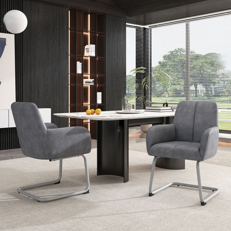 2er-Set minimalistische Esszimmerstühle / Sessel mit gewölbten Stahlbeinen – moderner Freizeitstuhl für Wohn- und Schlafzimmer, grau,MIVRAY