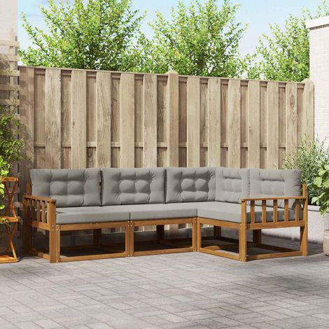 vidaXL Outdoor-Sofagarnitur mit Kissen 4 pcs Natürlich und Hellgrau (1/5)