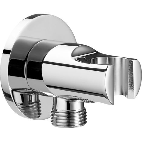 Roca – Coude de raccordement pour douche 1/2' – Support douchette – Chromé – Raccord fileté plomberie – Dimensions 95x70x70mm