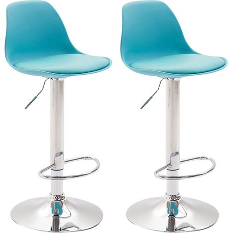 Set di 2 sgabelli da bar moderni e comodi con seduta in PVC blu, scocca in plastica e gambe in metallo cromato 100004235