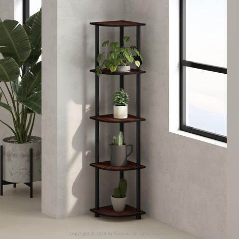 Étagère d’Angle, Bibliothèque d’Angle 5 Niveaux, Étagères Ouvertes, pour Organisation et Rangement, Salon, Bureau à Domicile, Garage, Chambre, Cerisier foncé (1/5)