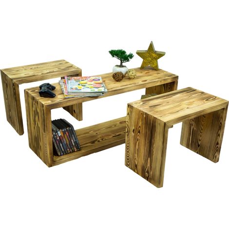 Vintage Tisch mit 2 Sitzhockern in geflammt (1/5)