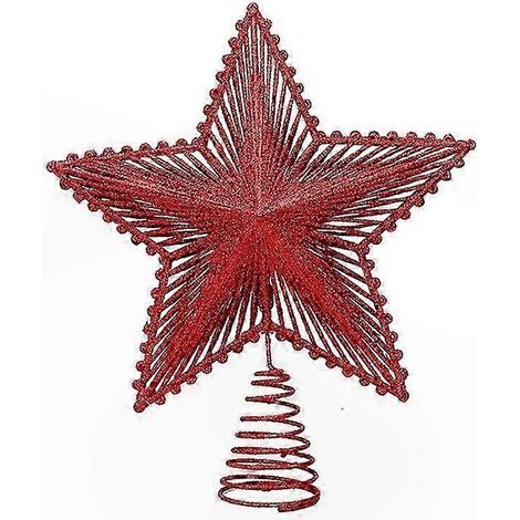 Funkelnder goldener 5-zackiger Weihnachtsstern, gestreifter Baumspitzenschmuck, hängende Partydekoration für den Weihnachtsbaum (1/4)