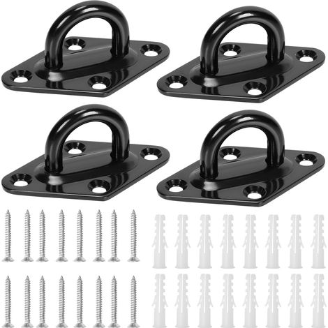 Swpeet Lot de 4 crochets M8 en acier inoxydable 304 noir avec vis et ancrages en plastique, crochets de plafond en U pour sécuriser la suspension (1/5)