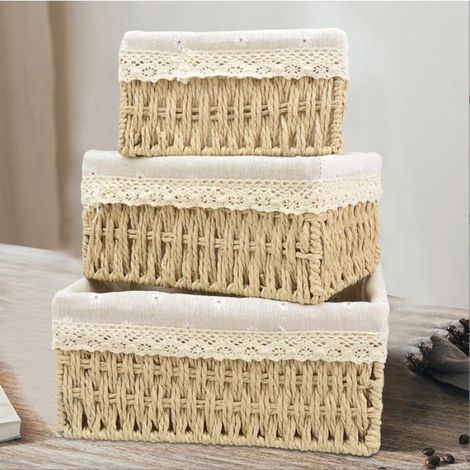 Panier Rangement, Lot de 3 Corbeille Rangement pour Salle de Bain, Cuisine, Organisateur Table a Langer Bebe (Beige) (1/5)