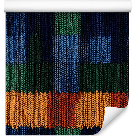 Papier peint motif tricot coloré bleu marine, noir et or 50x1000 cm (1/5)