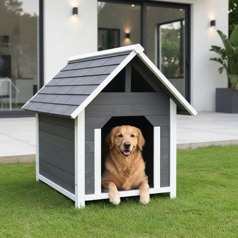 Caseta para Perros Mucola Gris para Exteriores, 95 cm, Resistente a la Intemperie, Jaula de Madera para Perros, Casa para Mascotas, Cueva para Perros (1/5)