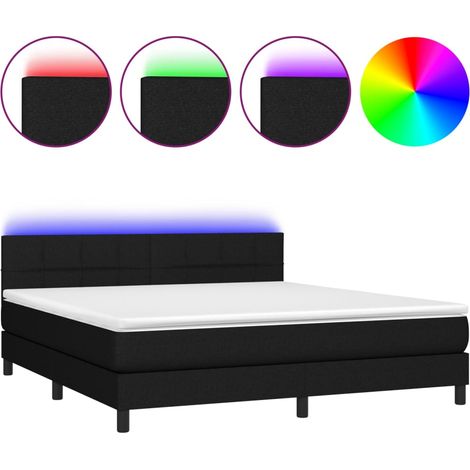 Lit double Lit adulte Sommier à lattes de lit avec matelas LED Noir 160x200 cm Tissu (1/5)
