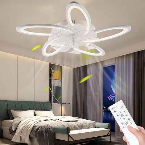 Plafonnier ventilateur LED moderne – Design fleur, 6 vitesses, fonction réversible – Éclairage LED réglable 3000K-6000K – Commande par télécommande et application – Pour salon et chambre (1/5)