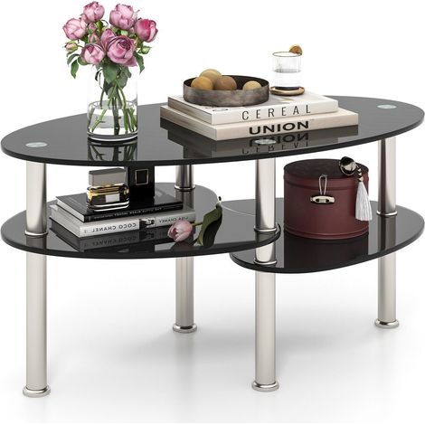 3-Tire Modern Oval Tea Table Smooth Glass Coffee Table Sofa End Side Table (1/5)