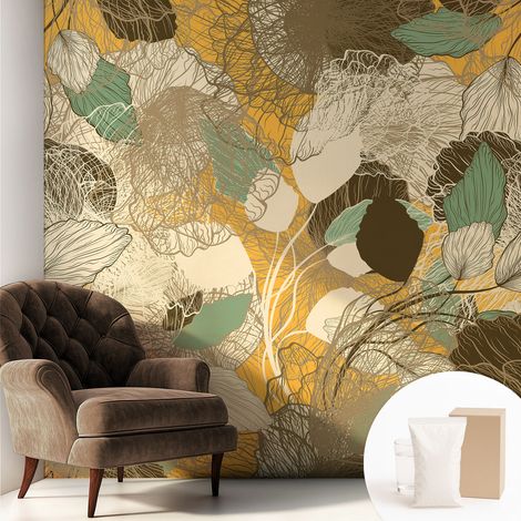 Tapete Vliestapete mit Kleber - abwaschbar - Tapete mit Motiv - trendige Wanddeko - elegant Fototapete Pflanzliche Schönheit 250x250 cm (1/5)