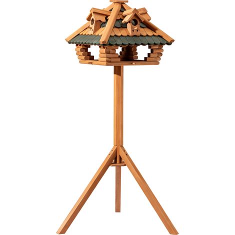 Toboli Vogelfutterhaus 115 cm mit Ständer, Vogelhaus aus Holz, wetterfestes Vogelfutterhäuschen mit Dreifuß, Futterhäuschen für Vögel