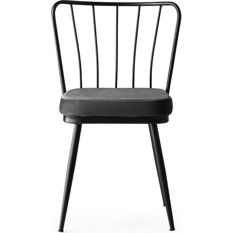 Chaise métal noir et assise velours noir Manky - Lot de 4 (1/5)