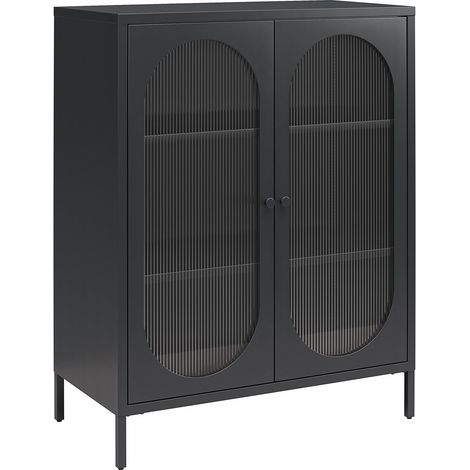 Luna-Armoire basse avec 2 portes vitrées en métal noir (1/5)