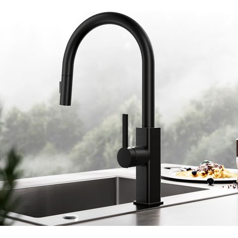 CECIPA MAX Grifo de cocina extensible, acero inoxidable, Grifo con 2 tipos de chorro, grifos monomando para cocina, grifo para fregadero de cocina, negro (1/5)