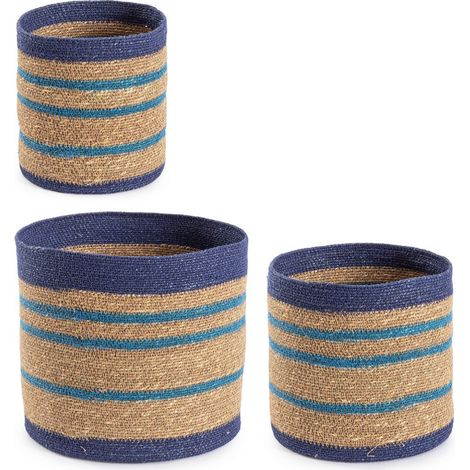 Set 3 Cesta Ylenia tonda alta blu e naturale da esterno