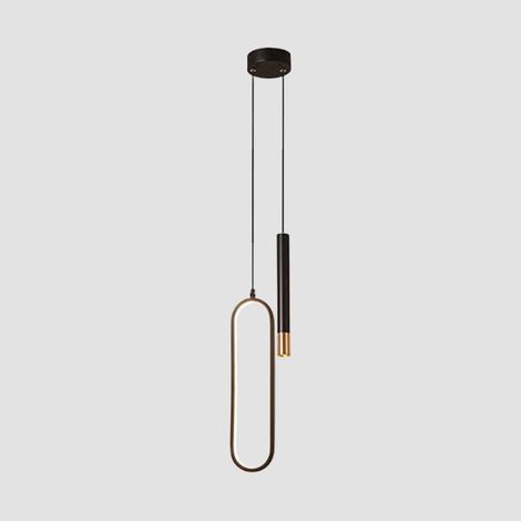Suspension tube long noir, lampe linéaire en métal avec abat-jour en acrylique blanc, lampes de chevet circulaires, lustre LED moderne - 14 W - 3000 K, plafonniers minimalistes nordiques (1/5)