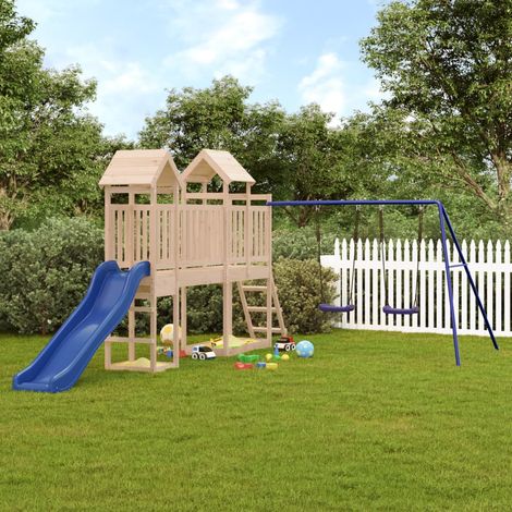 Aire de Jeux Maisonnette de jeu avec toboggan balançoires - Maison de jeu - bois massif de pin BV595724 - BonneVie (1/5)