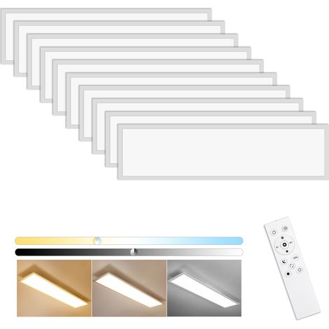 Oraymin – Pack de 10 Dalles LED 60x20cm 24W Dimmable Avec Télécommande (3000K-6500K) – Haute luminosité 2400 lm – Installation faux plafond – Pour Salon, Bureau, Cuisine ou Chambre (1/5)