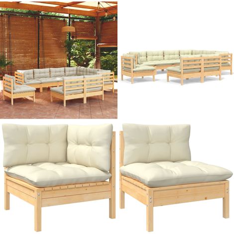 Set Divani da Giardino 9 pz con Cuscini Crema Massello di Pino - Divano angolare - Cuscino da giardino