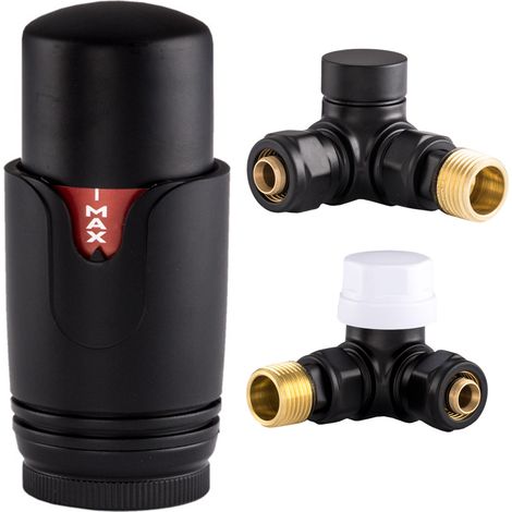 Robinet Thermostatique de Radiateur 3 Voies en Laiton Noir Granitan 1/2" (1/4)