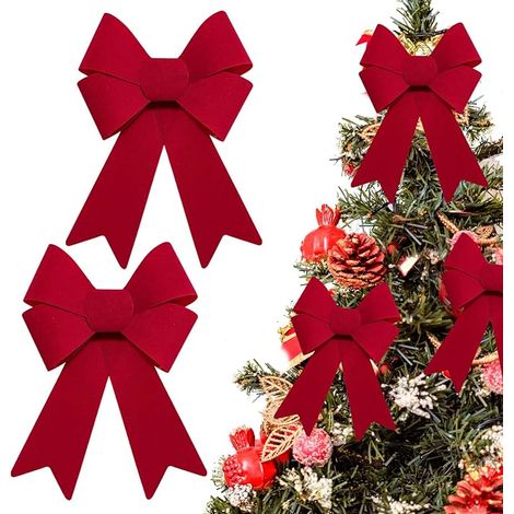 Rubans rouges de Noël décoratifs, lot de 2, ornements pour sapin, mariage, fête, réveillon et décoration intérieure festive (1/5)