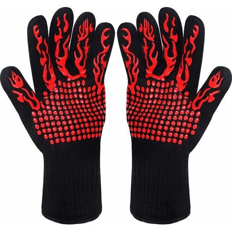 Gants de Barbecue,Gants de Cuisine,Gants de Four Antidérapants en Silicone Anti-Chaleur Jusqu'à 800°C Certifié EN407,Gants Silicone BBQ pour Le Soudage de Cuisson Cuisson (Rouge) (1/5)