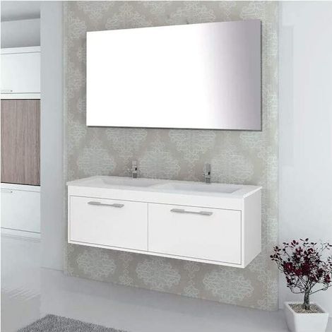 Meuble de salle de bain suspendu ENIF avec miroir et lavabo double vasque - 120 cm - BLANC (1/5)