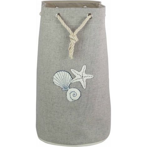Panier à linge pliant en tissu gris corde et motifs coquillages - BAG