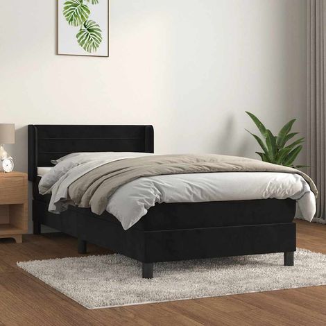 Lit avec sommier à lattes, matelas et surmatelas 80 x 200 cm en velours noir - PANGIVO (1/5)