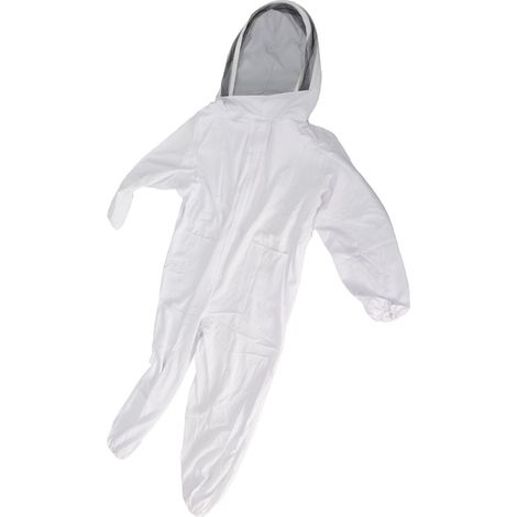 Ortviai Combinaison anti-abeilles professionnelle blanche en nylon respirante, poches doubles et capuche amovible – XL