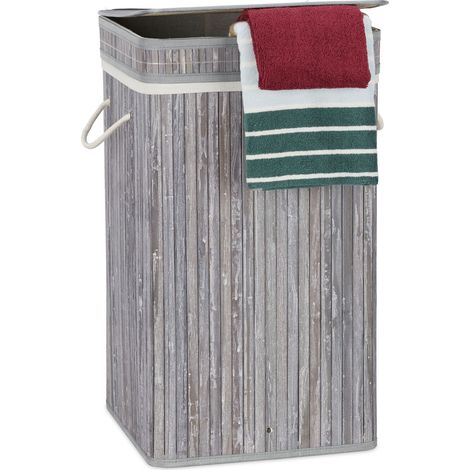 2 Cestos Ropa Sucia con Tapa, Cubo Colada, Cuadrado, Canasta, Bambú, 70 L, 63 x 36 x 36 cm, Gris