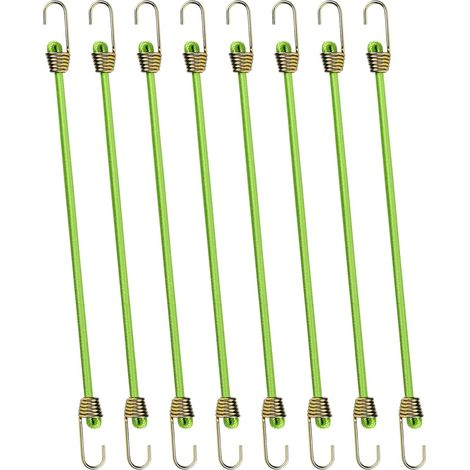 8 grüne Mini-Gummiseile, 25 cm lang, mit Haken, zum Campen, Transportieren und für Planen
