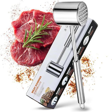 Fleischklopfer Edelstahl Spülmaschinenfest Doppelseitig Schnitzelklopfer Edelstahl-Fleischklopfer mit 2 Schlagflächen: spülmaschinenfest, perfekt zum Zartmachen von Schnitzeln, Steaks & Rouladen (1/5)