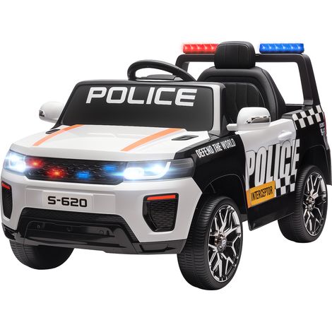 Coche eléctrico policía niños mando distancia motor doble sirena suspensión 4 ruedas faros blancos
