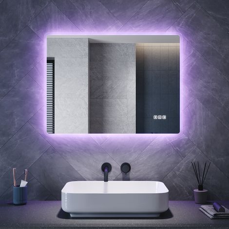 ELEGANT Bathroom LED Mirror with Shaver Socket Bluetooth Anti-Fog and 3 Lighting Modes, Square 800x600mm (1/5)