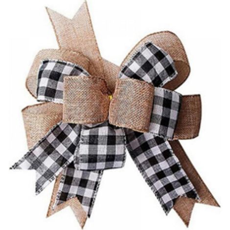 Nœud Papillon - Nœud Décoratif En Lin - Pour Guirlande Arbre De Noël Topper Porte Extérieure Intérieure - 24 x 30 cm - Noir Blanc - 1 Pièce (1/5)