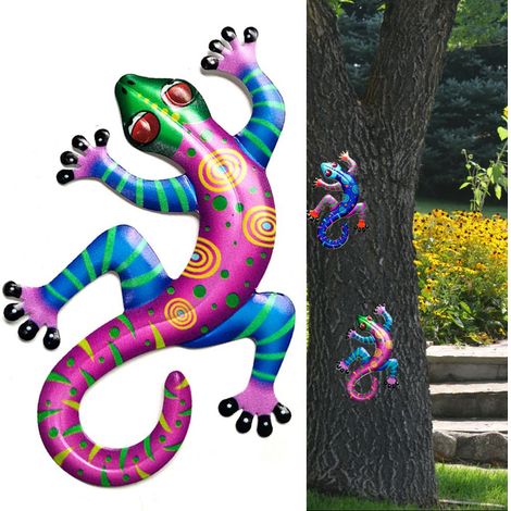 Décor mural lézard géant pour extérieur - Ornement pour arbres, clôtures et porches