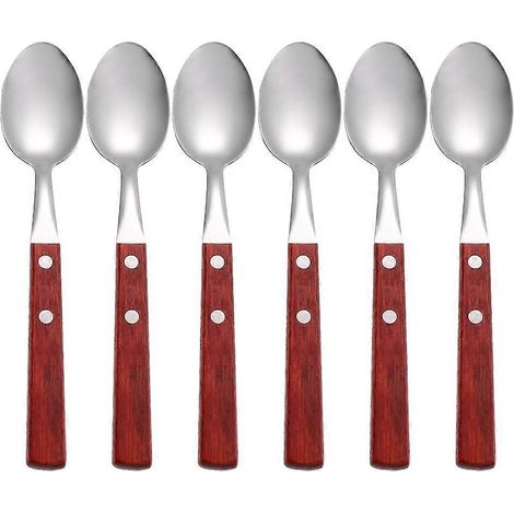 Lot de 6 cuillères en acier inoxydable pour la cuisine : cuillères à mélanger, cuillères à café, cuillères à dessert.-20.00X3.80X1.20CM-Red