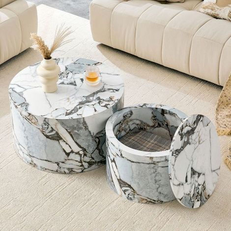Table basse avec rangement diamètre 44 cm diamètre 44 cm table de salon gigogne lot de 2 pièces tables rondes gigognes rangement (1/5)