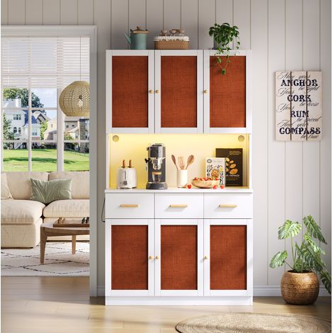 Küchen-Buffetschrank 105/43/182 cm in Weiß mit LED, Steckdose und viel Stauraum (1/5)
